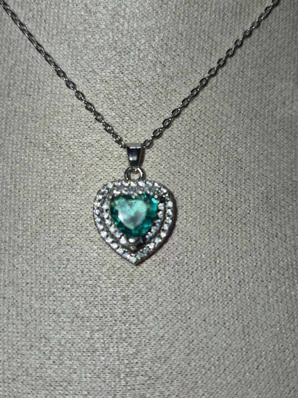 18KWG over Stainless Steel Aquamarine Swarovski Heart Necklace